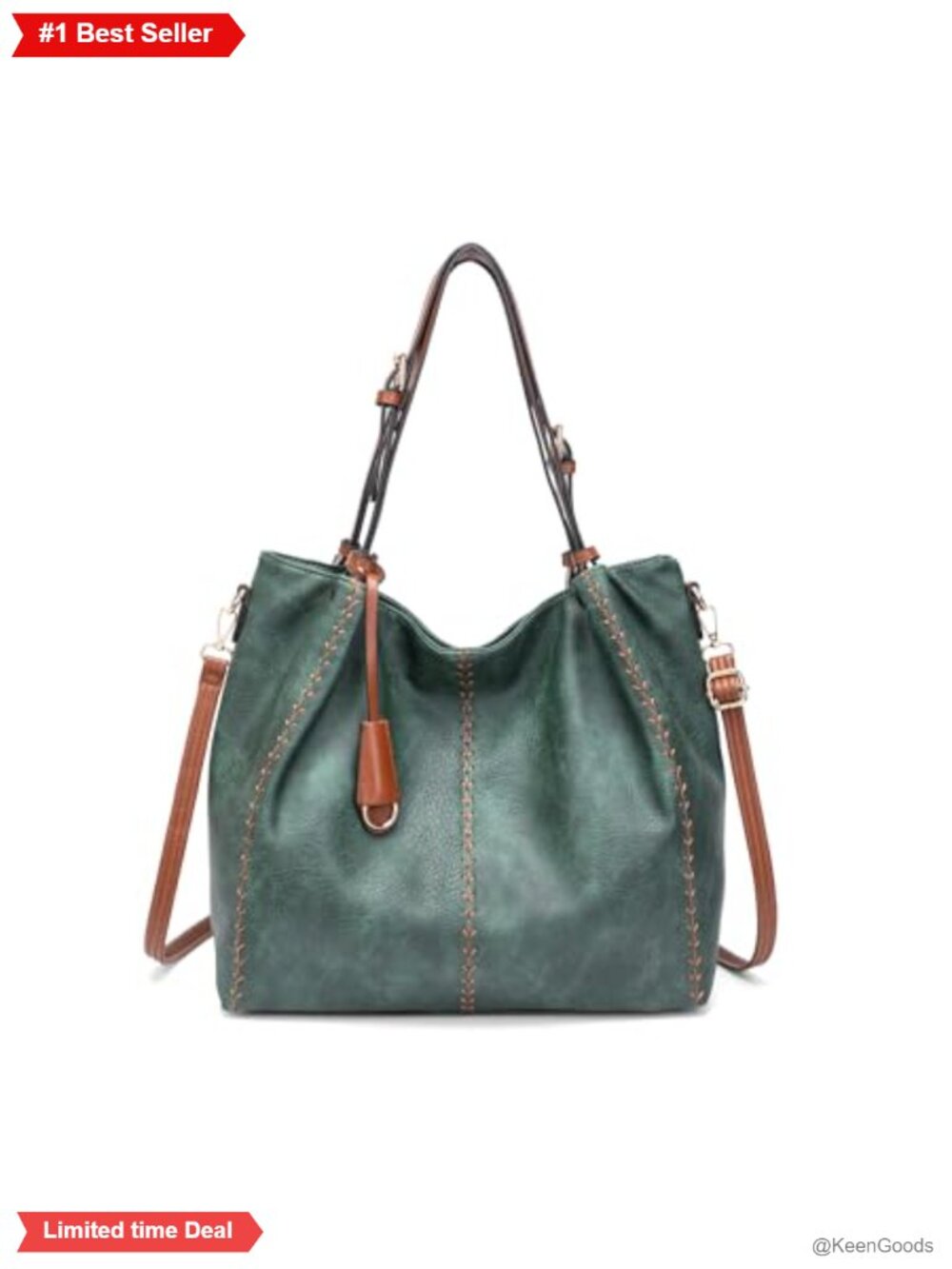 PU Leather Hobo Shoulder Bag Bucket Tote Rivet Detail Purse Adjustable Strap